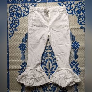 Cinq a Sept NWOT White Cropped Flare Jeans with Bobble Trim 32in waist